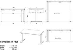 Schreibtisch elektrisch Mailand 140 x 80 cm